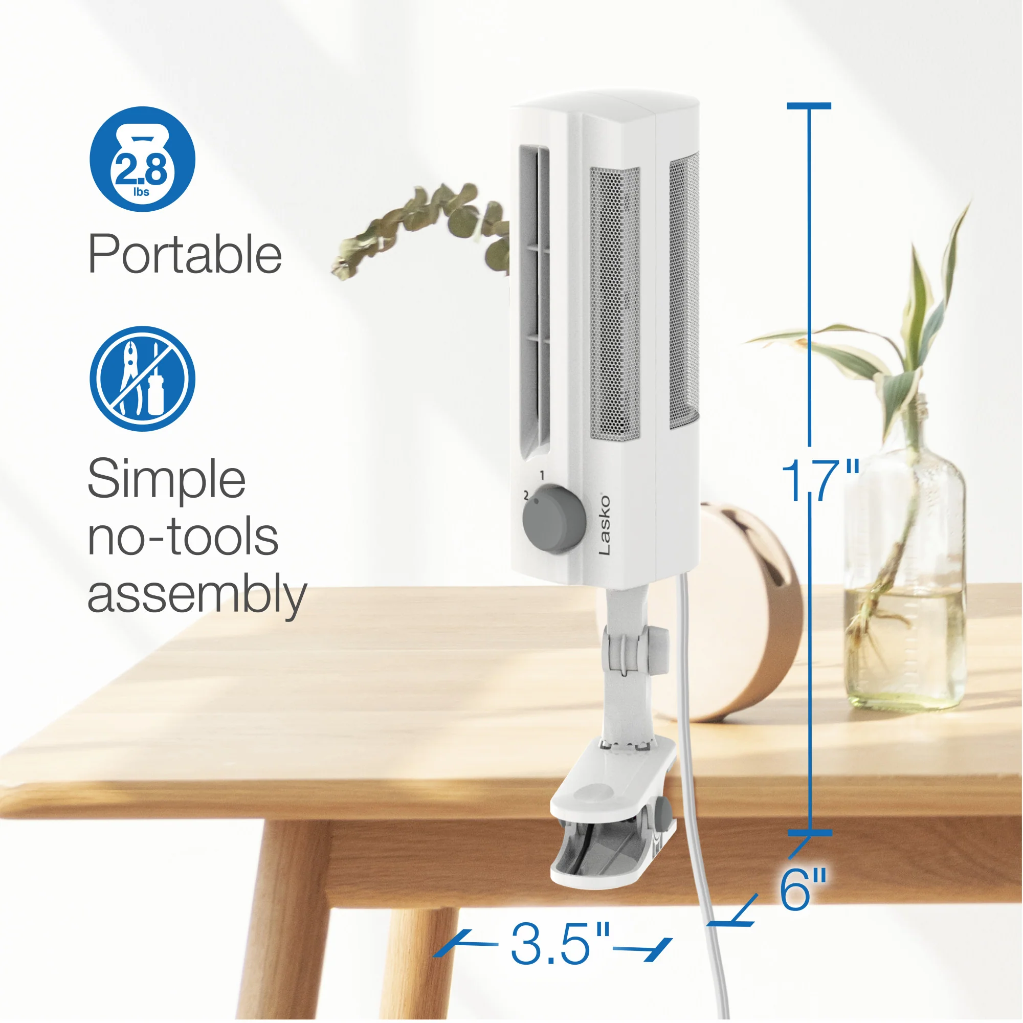 Lasko 10" Clip Stik Desk Ultra-Slim 2-Speed Table Fan, 4006, White - Image 6