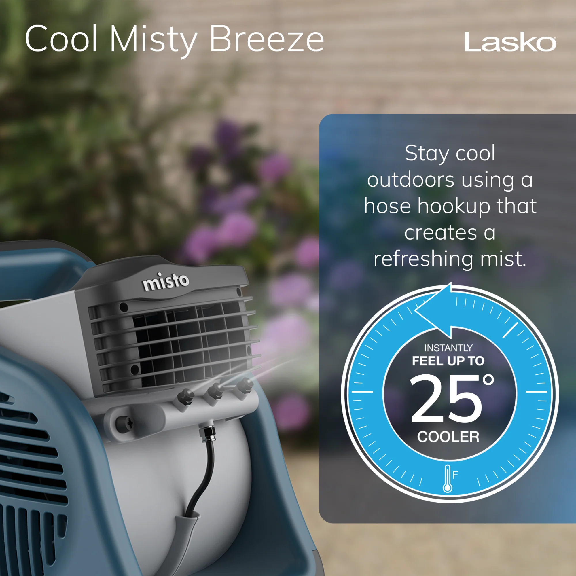 Lasko 15" Pivoting Misto Outdoor Misting Fan with GFCI Cord and 3 Speeds, 7054, Blue - Image 3