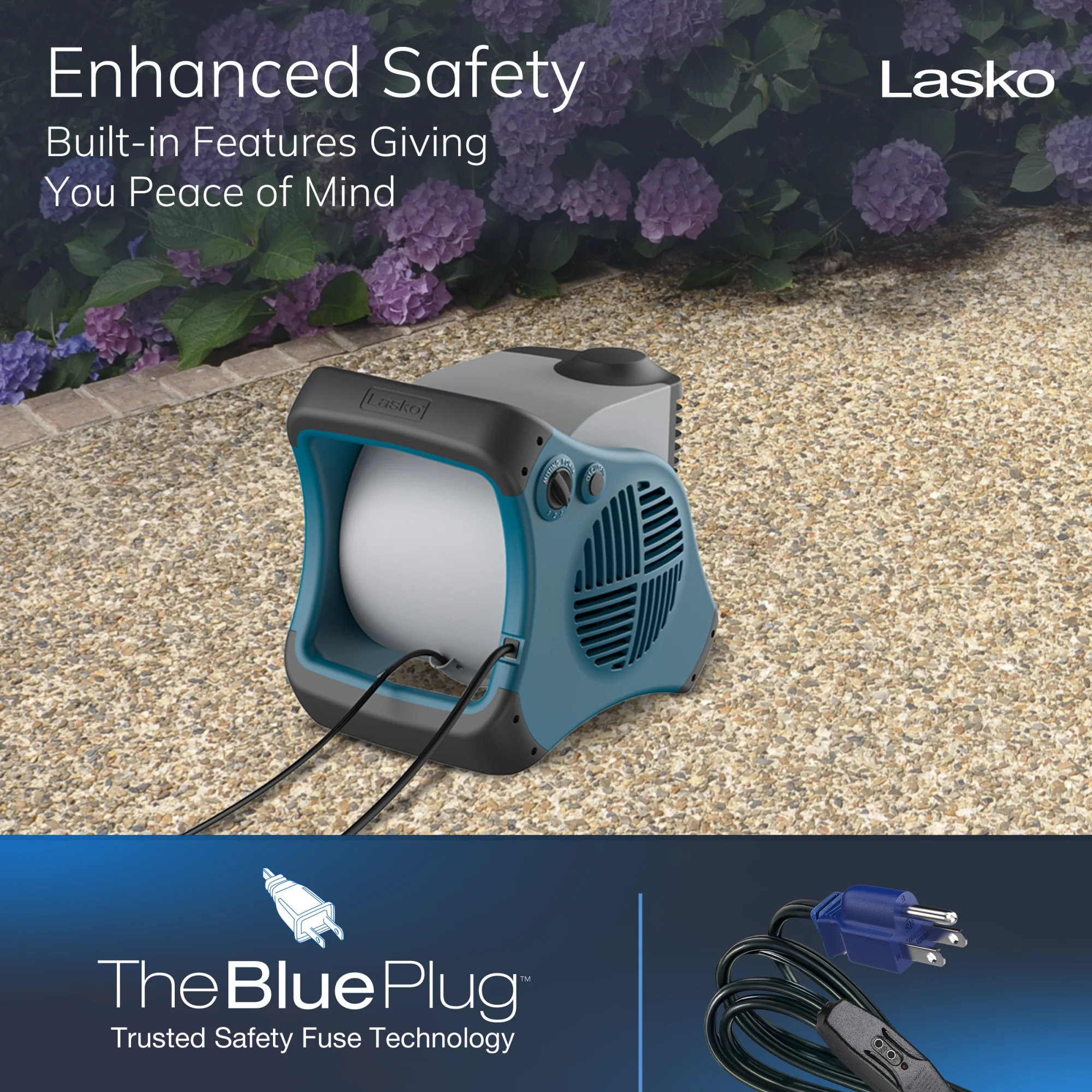Lasko 15" Pivoting Misto Outdoor Misting Fan with GFCI Cord and 3 Speeds, 7054, Blue - Image 7