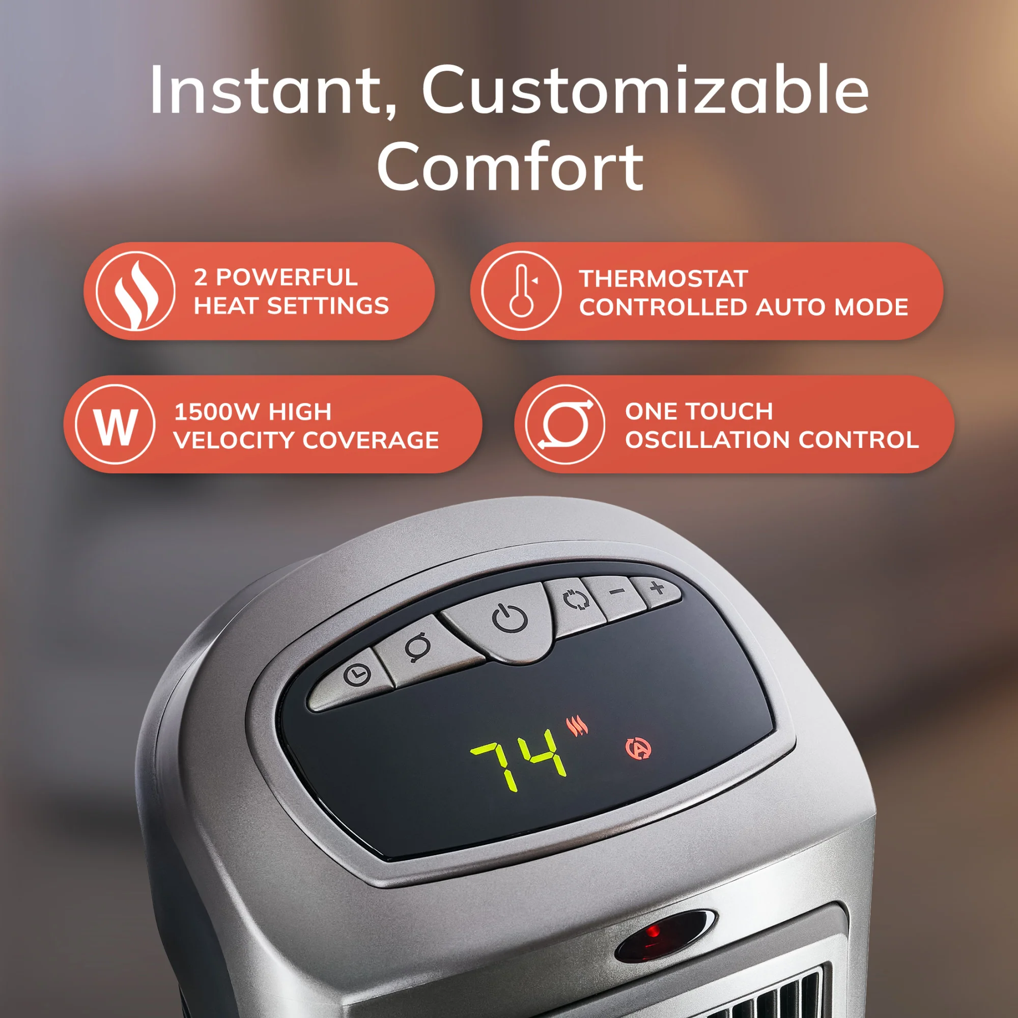 Lasko 1500W Digital Ceramic Space Heater with Remote, 755320, Silver - Image 5