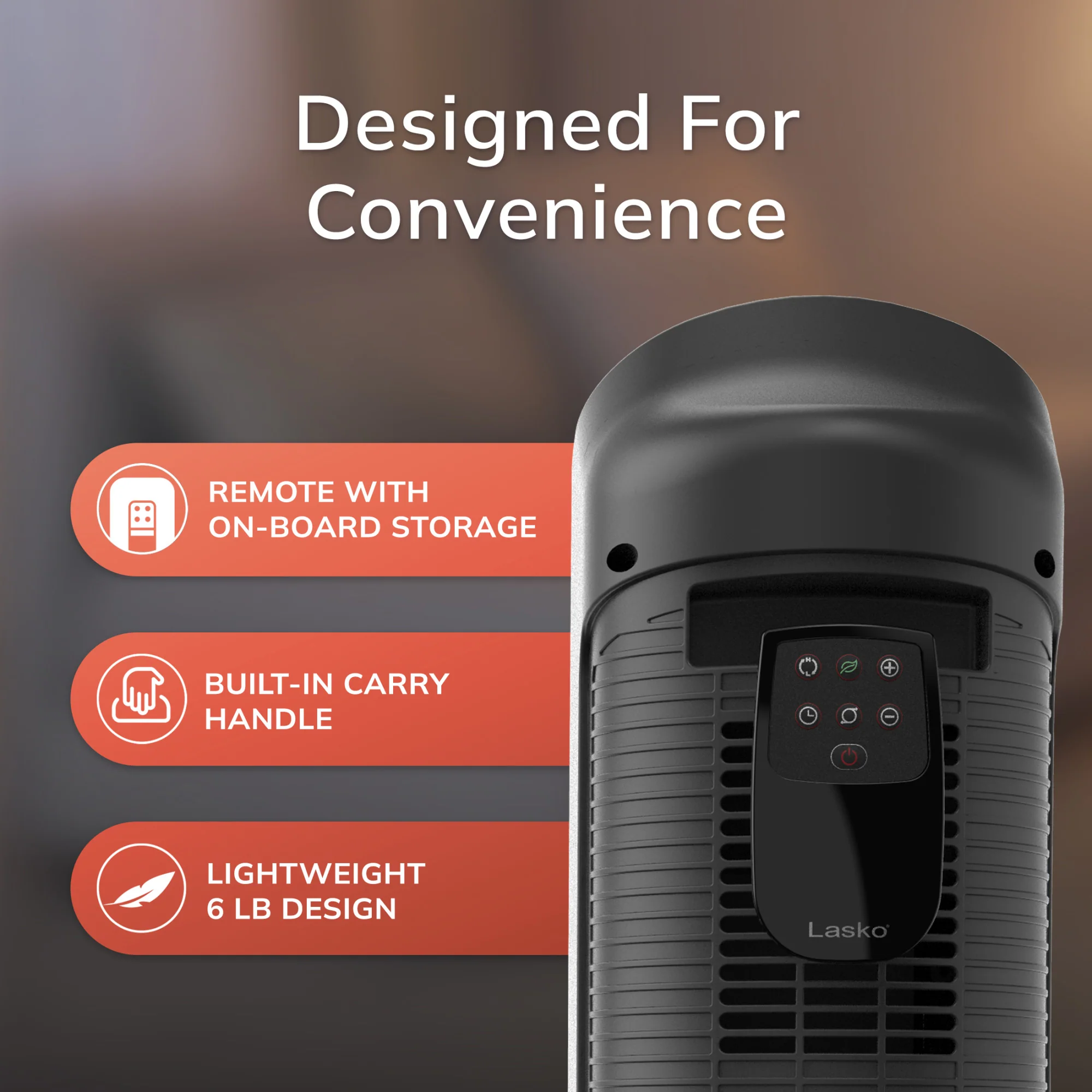 Lasko 1500W Electric Portable Oscillating Ceramic Space Heater Tower with Digital Display, 5538, Gray - Image 6