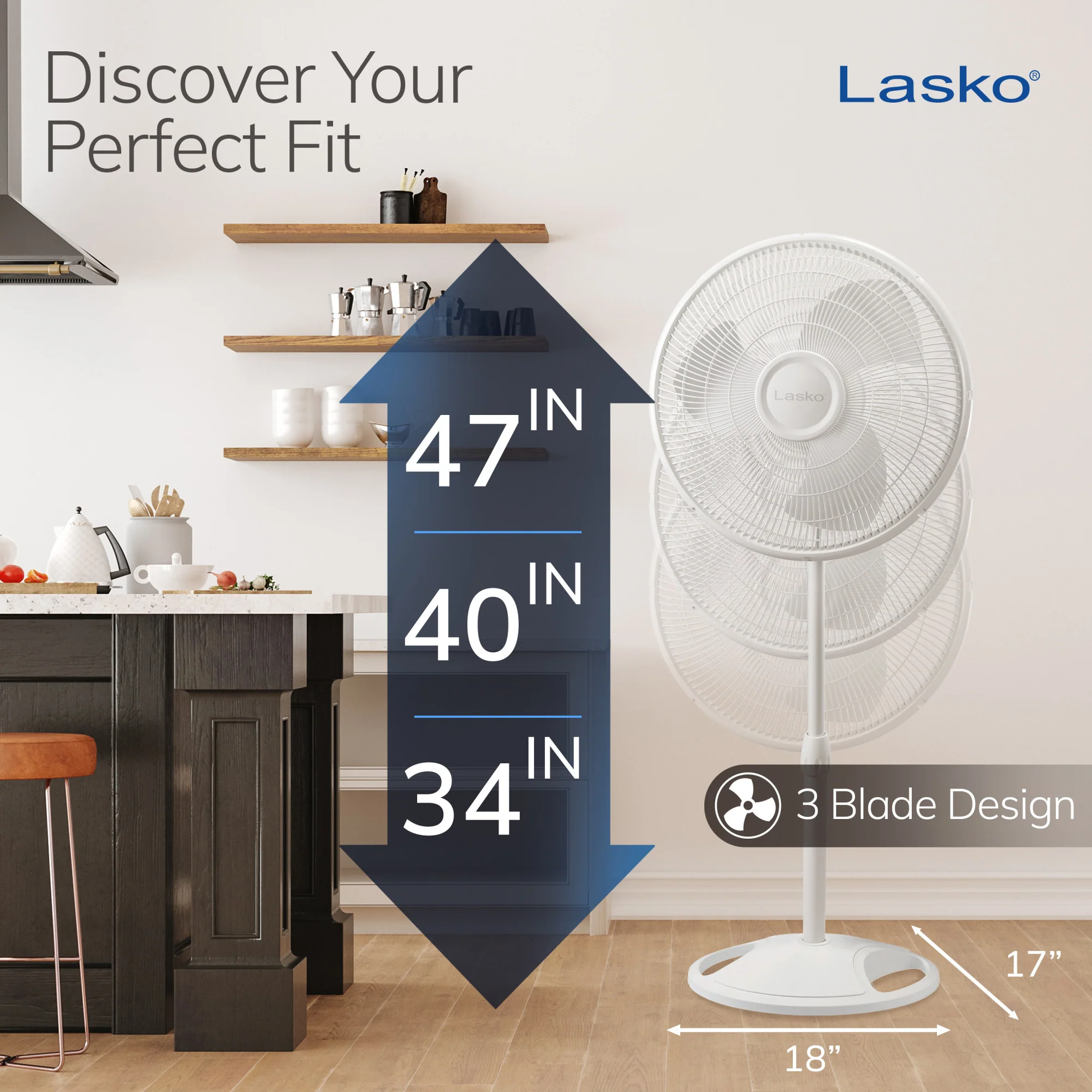 Lasko 16" 3-speed Pedestal Fan (white, model 2520) - Image 5