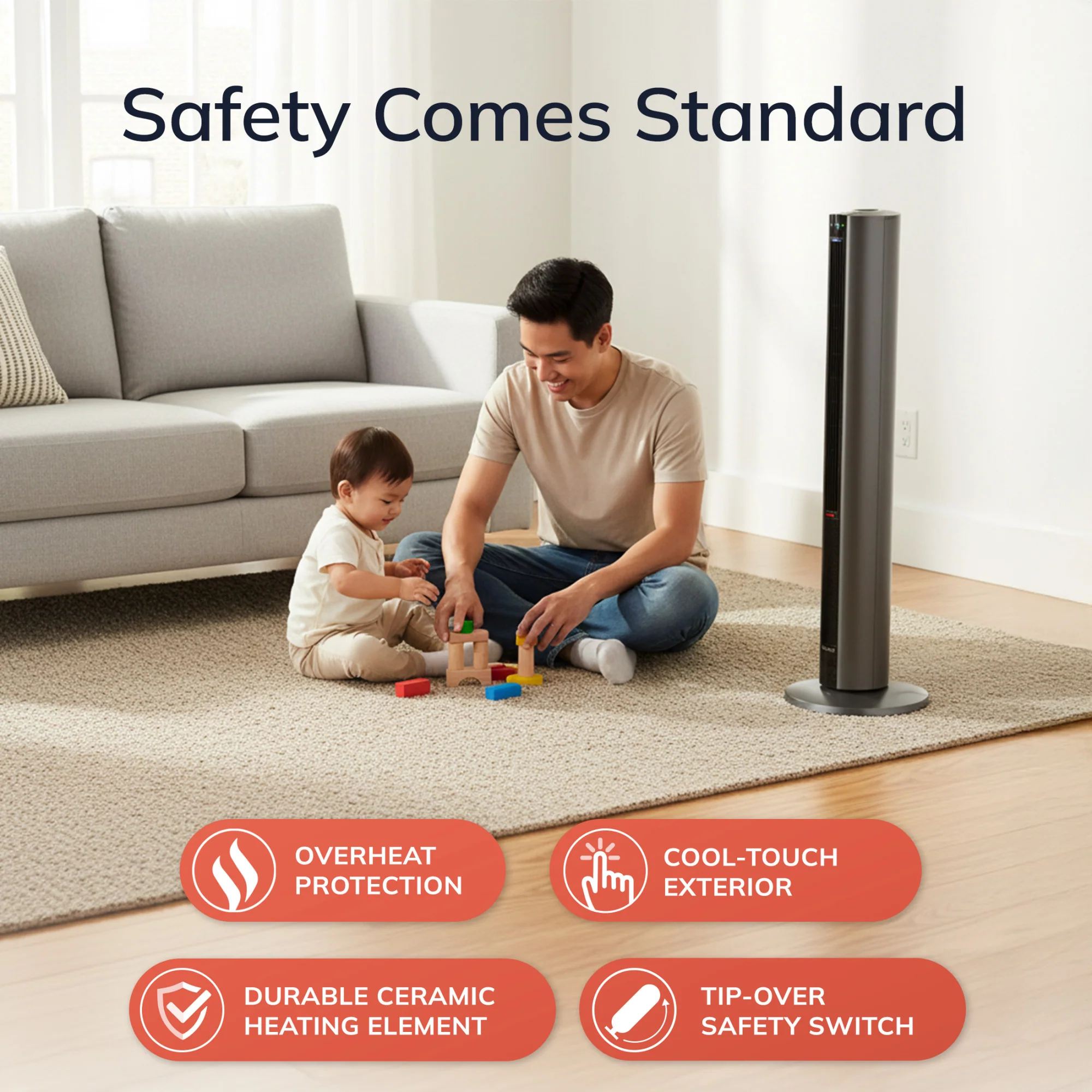 Lasko All Season Tower Fan and Space Heater with Remote, FH515, Black - Image 4