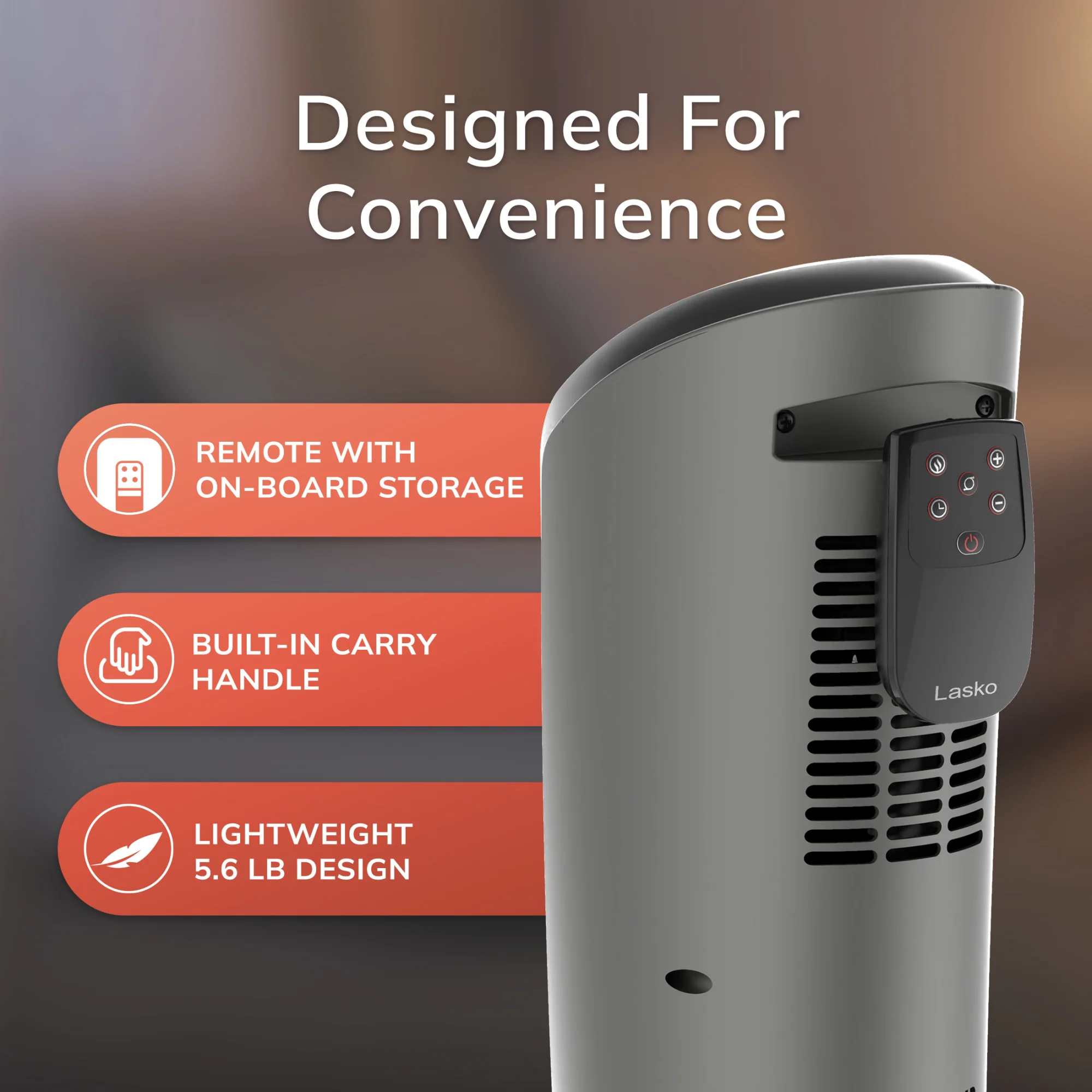 Lasko Electric Oscillating Ceramic Tower Space Heater with Remote Control, 751320, Black - Image 6
