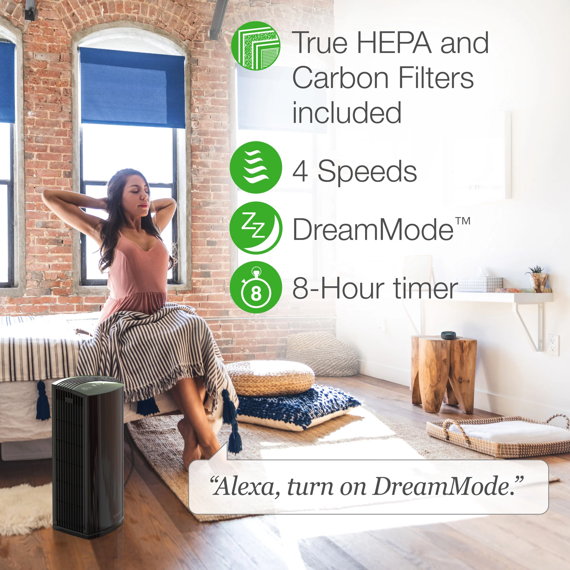 Lasko Smart Air Purifier with True HEPA Filter, Works with Alexa, LP450S, Black - Image 4